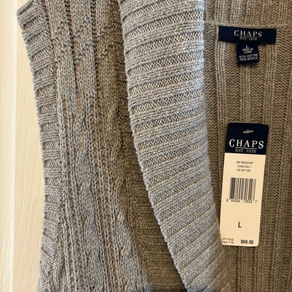 Chaps Gray Cable Knit Belted Sweater Vest  Toggle L NWT - Picture 8 of 13